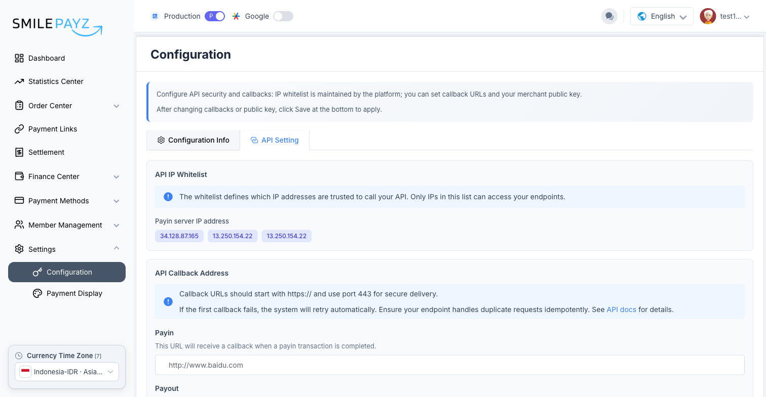 Produksi — API Setting