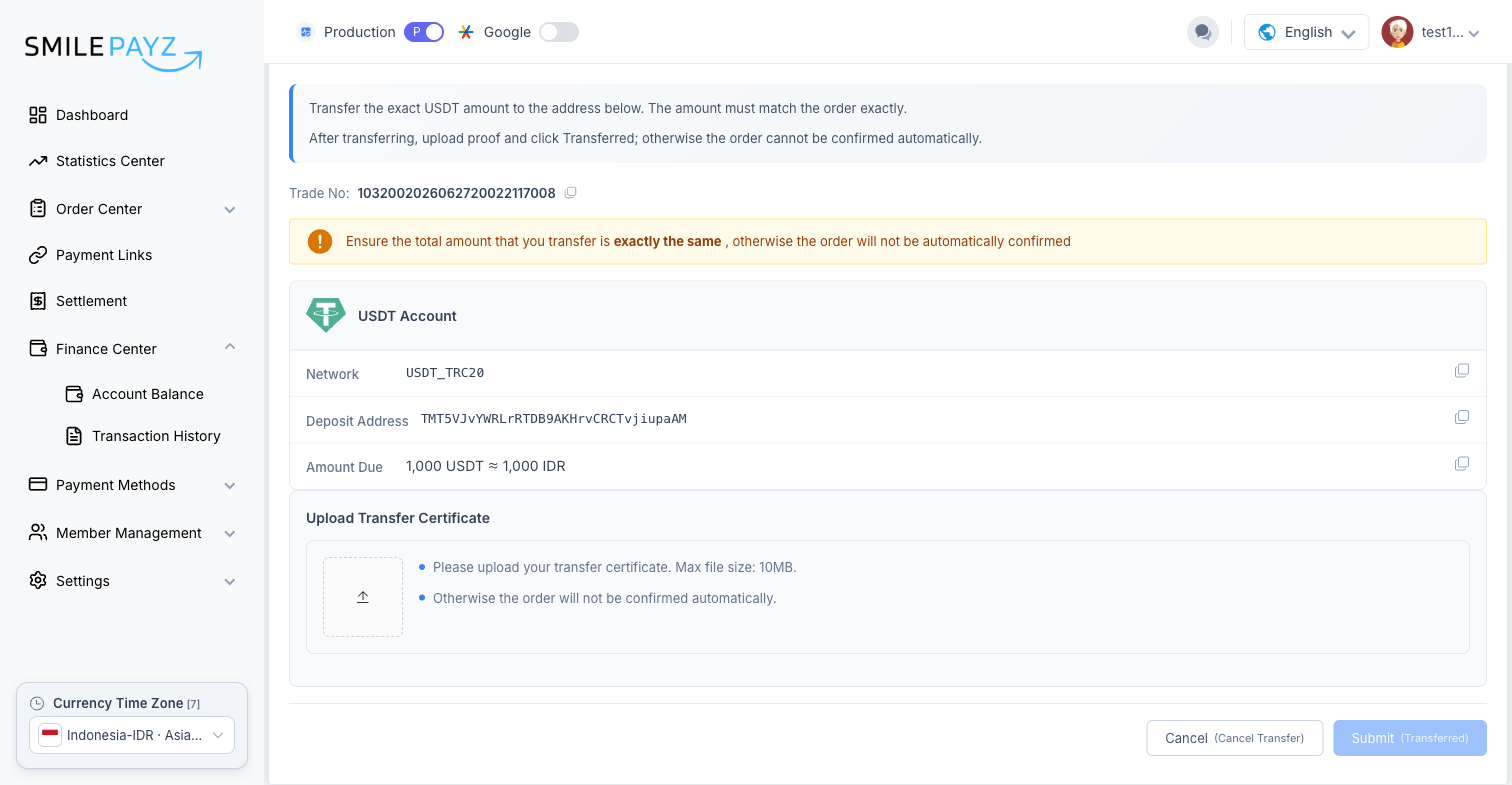 Fiat Payment — deposit address